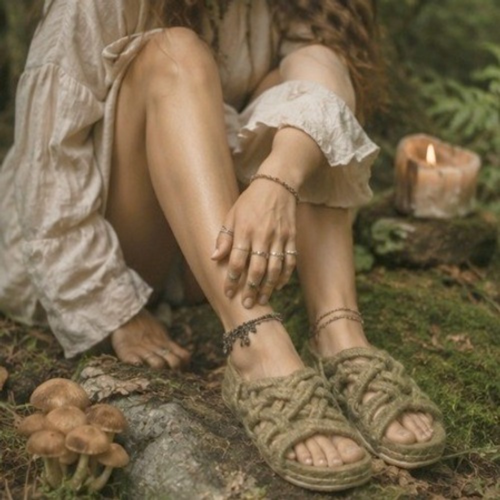 Of Origin Siesta Jute Rope Sandals Shoes Olive Green Vegan‎ Strappy Flat 8 Boho